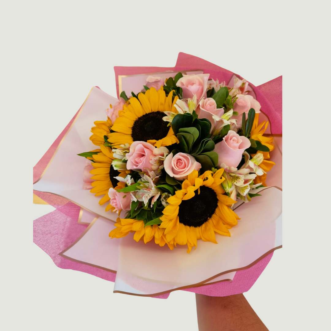 Bouquet rosas y girasoles