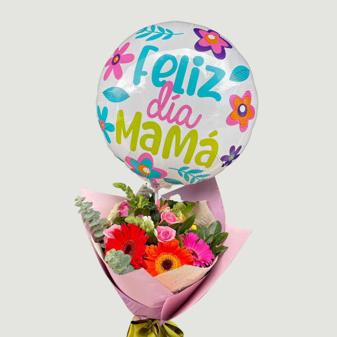 Bouquet flor variada con globo